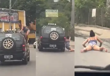 Jovem sobe no teto de carro em movimento e se dá mal após se deparar com viatura da Polícia Militar no Rio; VÍDEO