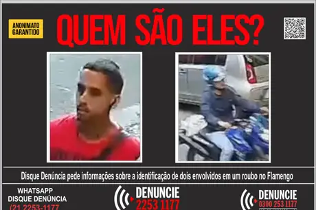 Disque Denúncia pede informações dos suspeitos de roubar idosa na Zona Sul do Rio 
