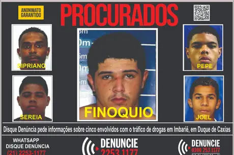 Disque Denúncia pede informações de integrantes de organização criminosa voltada para a prática de tráfico de drogas em Duque de Caxias