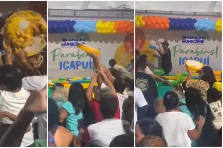 Tumulto por bolo em festa de aniversário de cidade no Ceará viraliza nas redes sociais